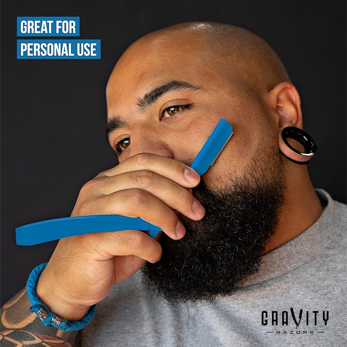 GRAVITY RAZORS Professional Straight Razor Kit – Ultra Exposure, Includes 10 Premium Blades, 2mm Exposed, Blue