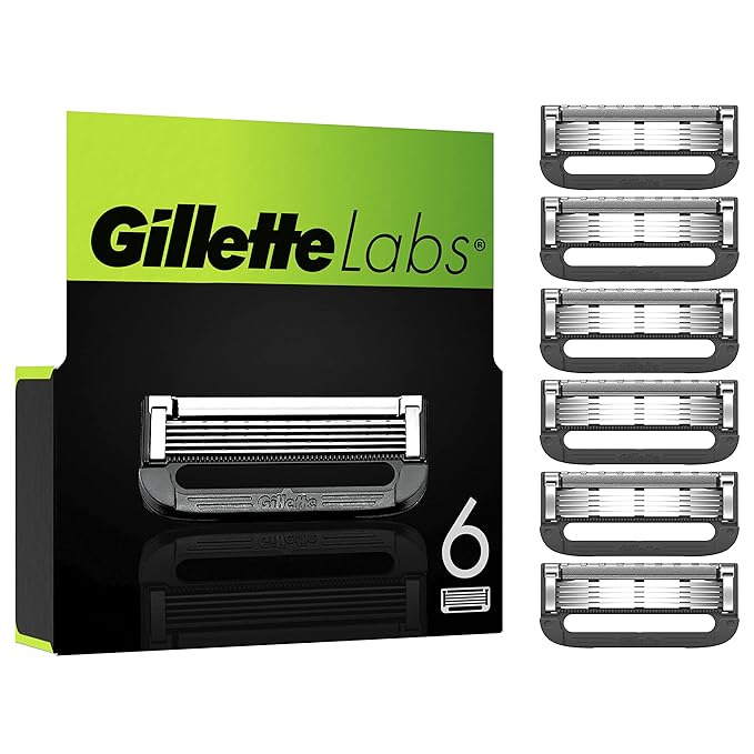 Gillette Labs Razor Blades Men, Pack of 6 Razor Blade Refills, Compatible with GilletteLabs with Exfoliating Bar and Heated Razor