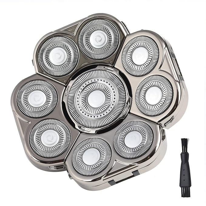 Men's Electric Shavers Replacement Heads 9 Blades Head Replaceable Alternate Floating Washable Electric Razor Shaver Head（Silver）
