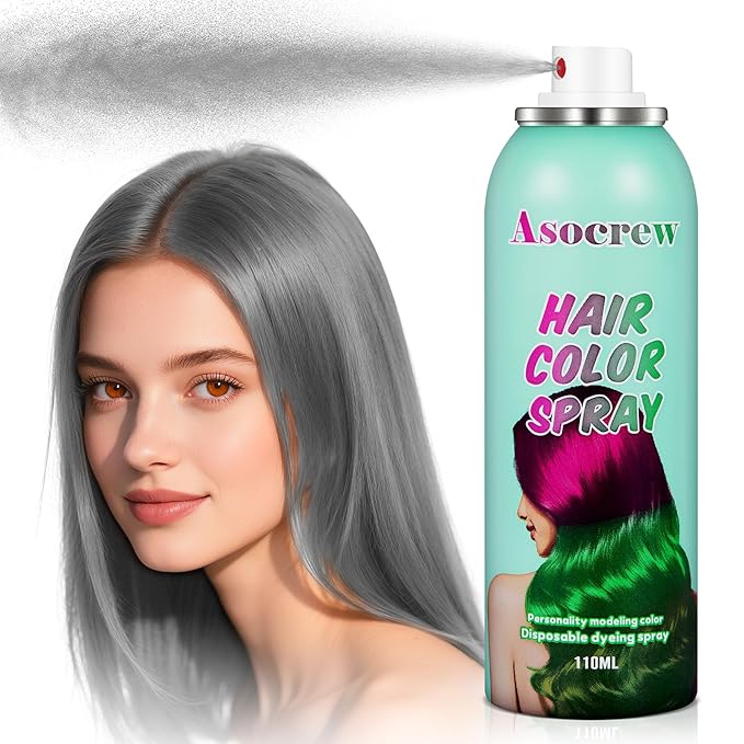 GrayHair Spray,Hair Color Spray Dye,Grey Temporary Hair Color Dye for Kids Women Men,Hairspray Color Pomades,Washable Color HairSpray for Party, Cosplay,Halloween,Christmas. (Gray)