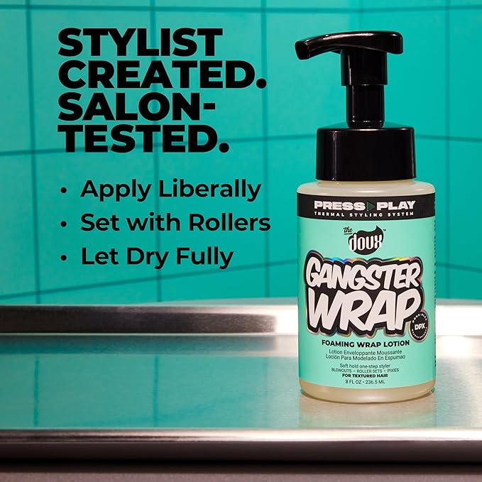 The Doux GANGSTER WRAP Foaming Wrap Lotion for Curly Hair – Heatless Curls & Anti-Frizz Styling Mousse – Curl Cream for Blowouts, Roller Sets, Pixie Cuts & Hair Wraps with Heat Protection