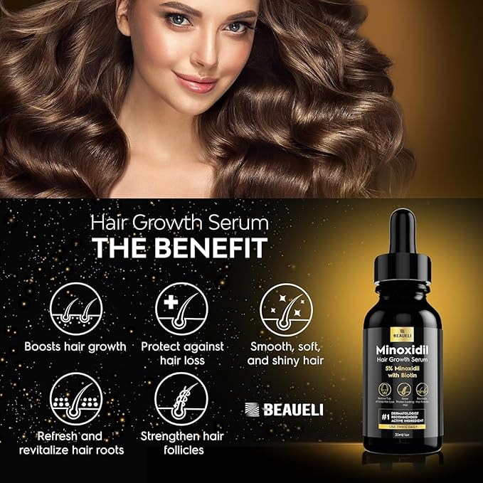 5% Minoxidil Hair Growth for Men and Women: Extra Strength Minoxidil Beard Regrowth Treatment Serum with Biotin for Thinning Hair Loss to Grow Thicker Fuller 30ml 6 Bottles