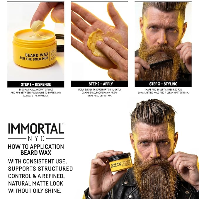 Immortal NYC Beard King Beard Wax, 1.7 oz/ 50 ml - Strong Hold - Precise Styling & Shape - Tames Stray Hairs