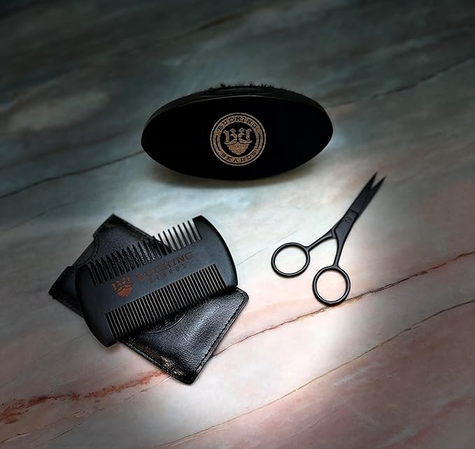 Beard Kit for Men - All-in-One Beard Grooming Kit with Brush, Comb, Scissors & Travel Bag - Durable Grooming Tools for Daily Style and Care