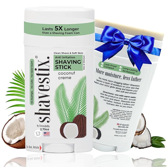 Shavestix Shaving Cream Stick 2.75 Oz - Stocking Stuffers Travel Size Toiletries for Women | 5x Lasting Coconut Milk Shave Stick Roll on for All Skins | Razor Friendly Unisex Hair Removal Cream Bar