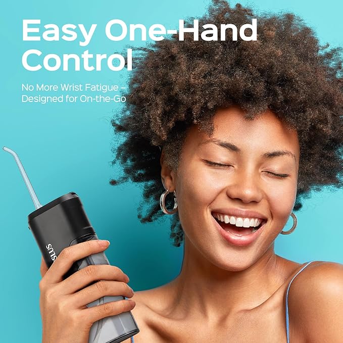 COSLUS T40 Mini Water Flosser for Travel: Portable Compact Design, Cordless Oral Irrigator with 4 Modes, Removable Tank, IPX7 Waterproof for Braces, Orthodontic, Sensitive Teeth On-The-Go Use, Black