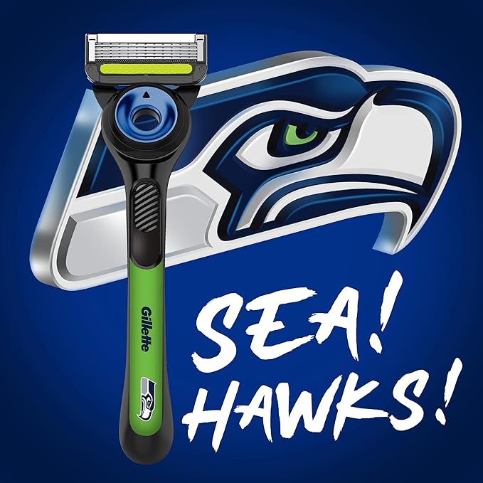Gillette Labs Special NFL Seahawks Edition Shaving Razor for Men - 1 Handle, 4 Razor Blade Refills & Magnetic Stand, Holiday Gifts for Men, GilletteLabs with Exfoliating Bar