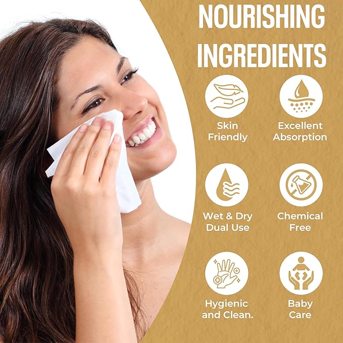 Disposable Facial Towels – Ultra Soft Biodegradable Dry Face Wipes for Sensitive Skin, Lint-Free Cleansing & Makeup Removal Towels for Daily Skincare Routine, 60 Count
