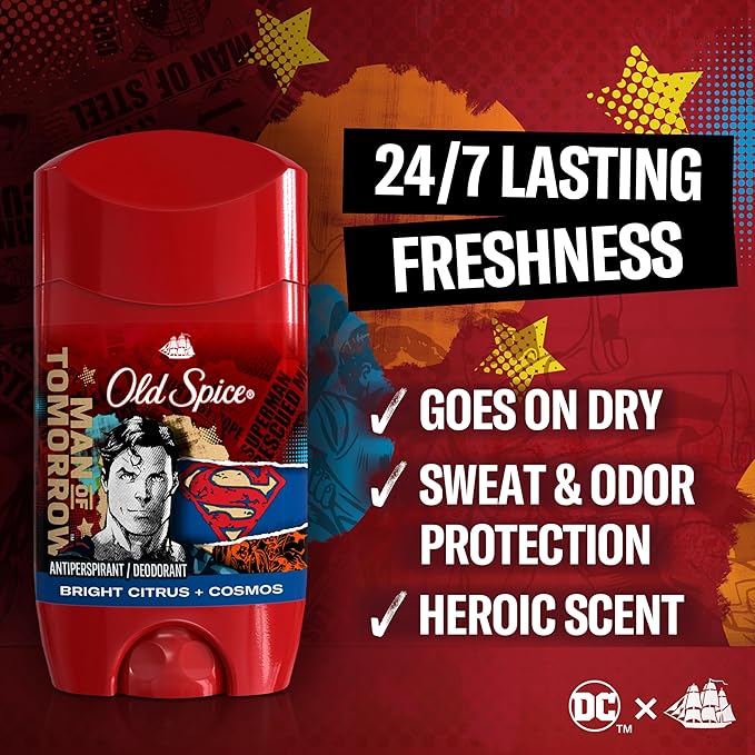 Old Spice Body Wash + Antiperspirant Deodorant Bundle Pack, Superman Man of Tomorrow, 24/7 Freshness, Smell Like a Hero, Bright Citrus + Cosmos Lasting Scent, 24 oz & 2.6 oz (Pack of 2)