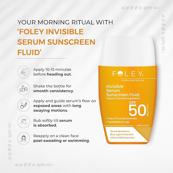 Foley Invisible Sunscreen Fluid SPF 50 PA++++, 30ml | For Indian Skin | Lightweight, Fast-Absorbing | No White Cast | Daily UV Protection for All Indian Weathers - Men and Women, All Skin Types