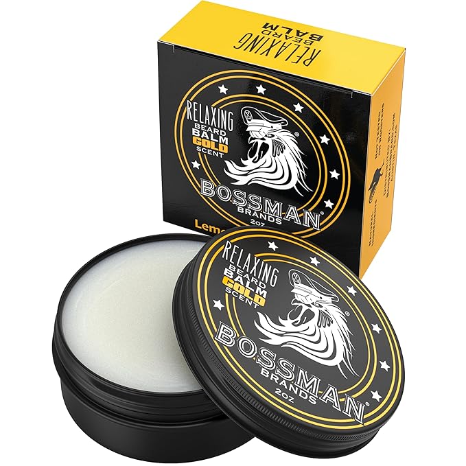Bossman Relaxing Beard Balm for Men (Gold Scent) – Tames, Relaxes, Thickens & Softens for Ultimate Beard Care – Made in USA