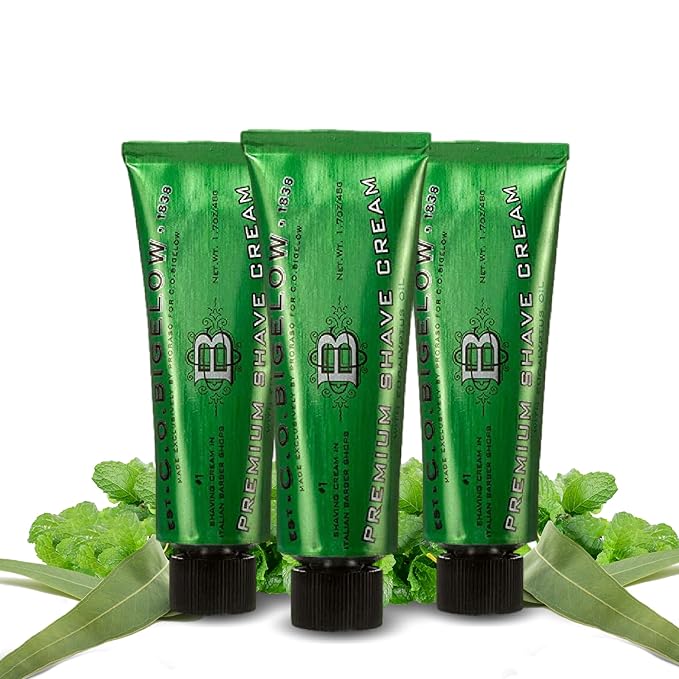 C.O. Bigelow Travel Shaving Cream, 3 Pack of 1.7 oz Mens Shaving Cream with Eucalyptus Oil for Sensitive Skin & All Skin Types, Travel Size