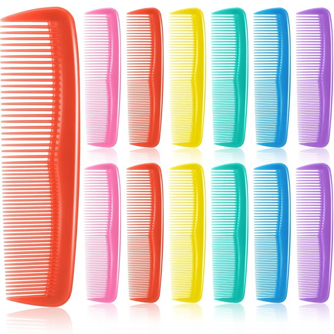 HESTYA 24 Pack Pocket Hair Combs Bulk Double Side Hair Cutting Comb 5 Inch Unbreakable Plastic Fine Tooth Comb Barber Beard Mustache Hairbrush Hairdressing Styling Homeless Salon Home Hotel (6 Colors)