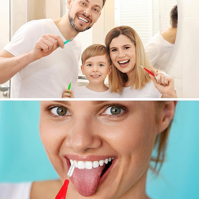 BBTO 100 Pcs Braces Dental Brush Flosser for Cleaner Interdental Brush Toothpick Tooth Flossing Head Oral Dental Toothpick Cleaners Cleaning Tool(Red White Green Light Green, Light Blue)