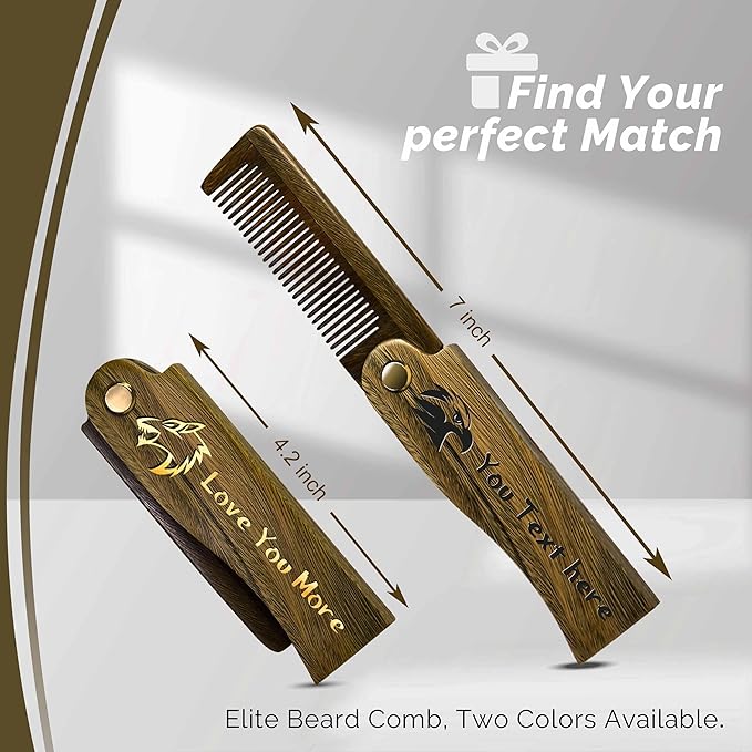 Personalized Wooden Beard Comb for Men, Custom Folding Pocket Comb for Moustache Beard & Hair Sandalwood Combs,Gift for Men