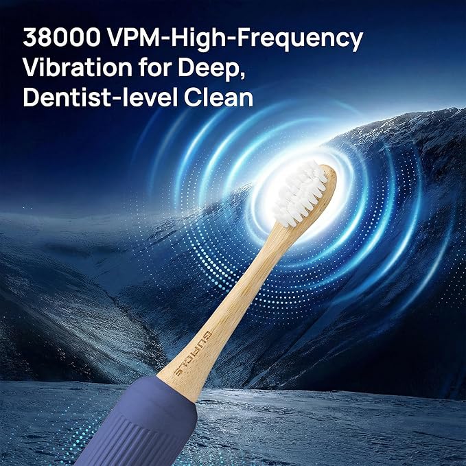Bamboo Electric Toothbrush for Adults，Sonic Electric Toothbrush with 4 Bamboo Heads, Soft Castor Oil Bristles, 5 Modes, Smart Timer, Sonic Technology, IPX7 Waterproof, 70-Day Battery Life-Navy
