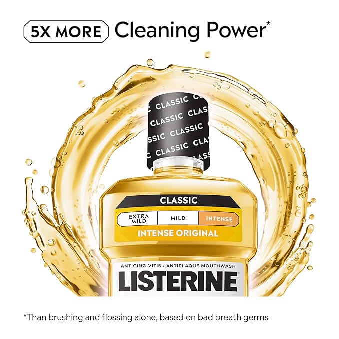 Listerine Original Intense Antiseptic Oral Care Mouthwash to Kill 99.9% of Germs That Cause Bad Breath, Plaque and Gingivitis, ADA-Accepted Mouthwash, Intense Original Flavored Oral Rinse, 1 L