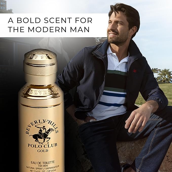 Beverly Hills Polo Club GOLD - Cologne for Men with Notes of Sandalwood, Leather & Patchouli - Classic & Sexy Fragrance Scent - Eau De Toilette Spray 3.40fl.oz / 100ml