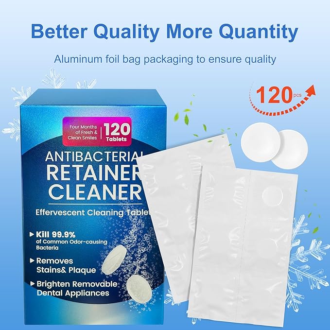 Retainer Cleanser Tablets 23mm.Ultrasonic Retainer Cleaner Tablets for Dentures and Invisalign - Effective Dental Cleaning for Teeth and Retainers-120pack