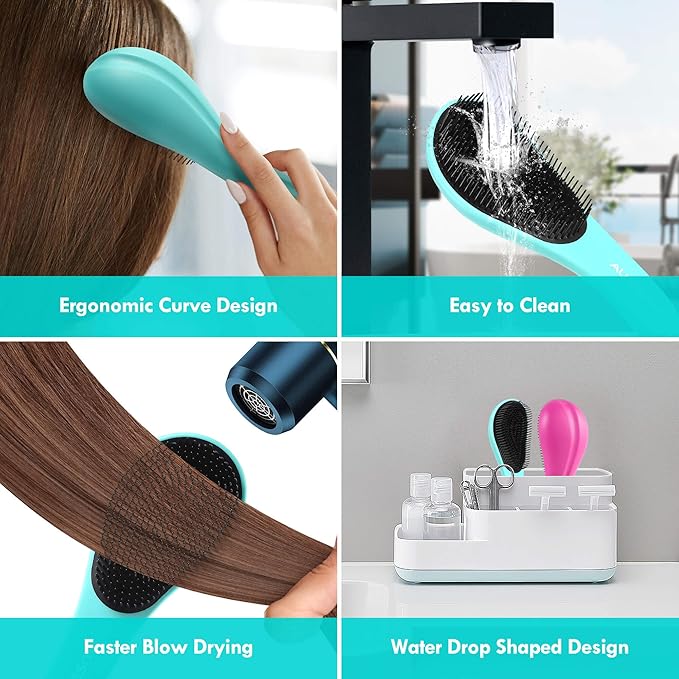 Detangling Hair Brush Set - 2 Pack Detangler Hairbrush with Ultra Soft Bristle for Effortless Tangle Removal - For Dry Wet Damaged Curly Hair for Men Women Girls Boys Kids - Purple & Green