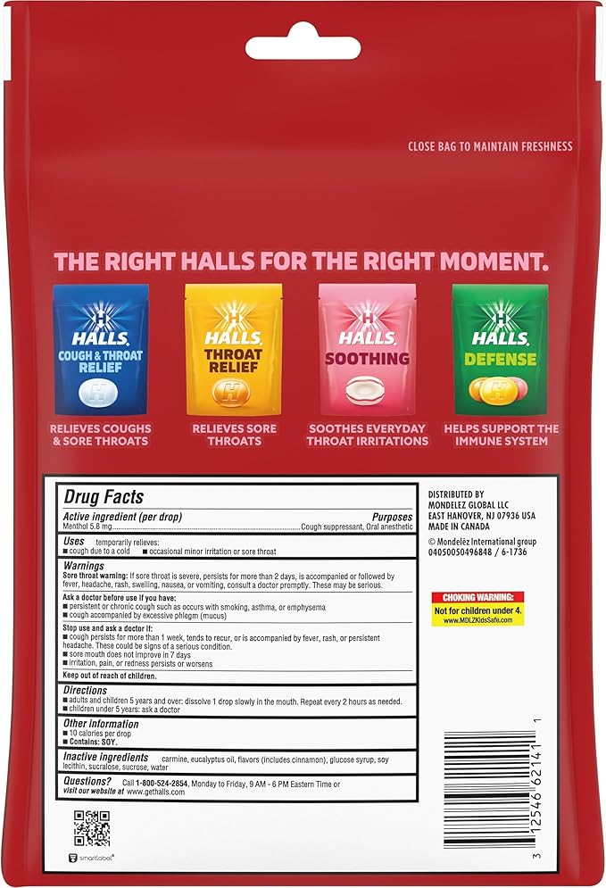 HALLS Cough and Throat Relief Cherry Cough Drops, Value Pack, 80 Drops