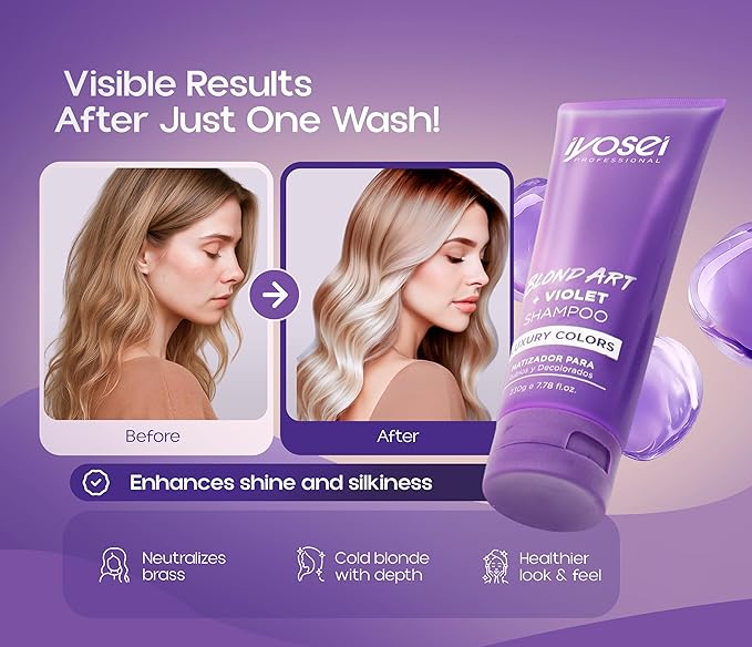 Professional Purple Shampoo Blond Art + Violet – Shampoo for Blondes with Highlighted, Bleached & Gray Hair – Intense Purple Toning for Blonde Hair Care and Color Balance – 7.78 Fl oz Tube
