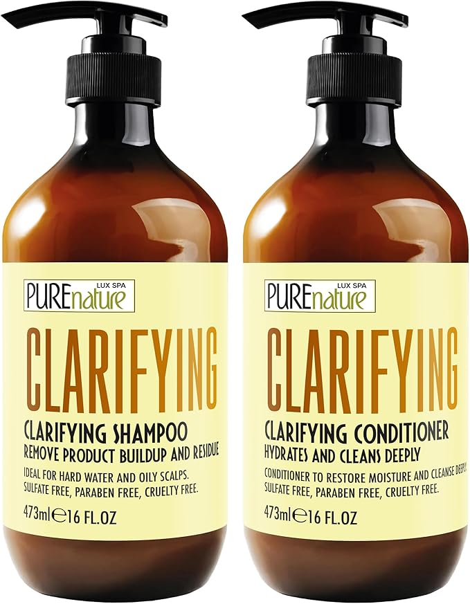 Clarifying Shampoo and Conditioner Set - Sulfate Free Hair Care Products for Women and Men - Deep Cleansing for Oily Scalp - Ideal for Swimmers - 16 Fl Oz (Set of 2)