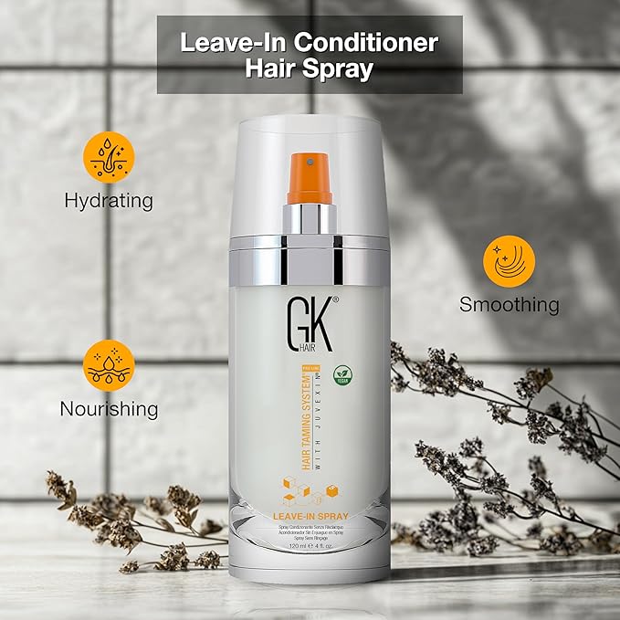 GK HAIR Global Keratin Leave In Conditioner Hair Spray (4 Fl Oz/120ml) - Moisturizing Treatment Strengthens & Shines Frizzy, Dry Damaged Hair - Detangler Spray for Smoothing Nourishes Hydrated Hair