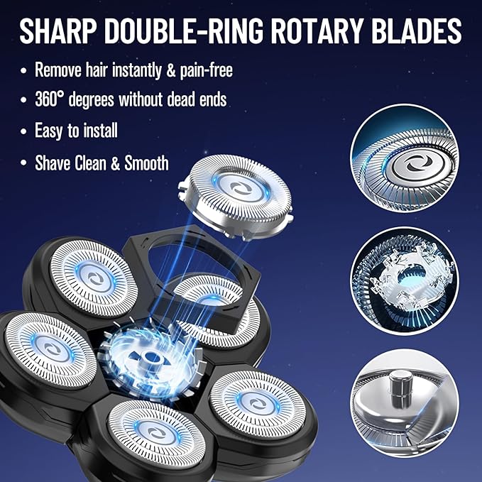 Replacement Heads for Main Shaver Brands, Shaver Blade Heads Replacement for Electric Razor for Men, Head Shaver Bald Shaver Replacement Heads with Blade Cover Shaver Head (6 Head Blades For Men)