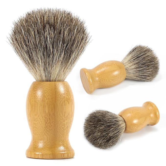 Pure Badger Shaving Brush - Bamboo Shave Brush for Man, Dense Bristle Shaving Brush with Water Absorption for Wet Shaving