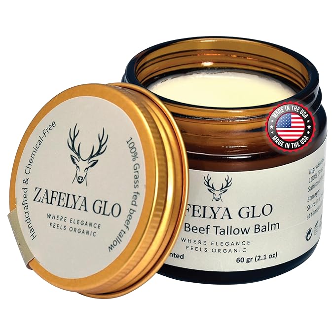 Grass-Fed Beef Tallow Balm with Raw Honey - US Handmade Tallow Moisturizing Balm for All Type of Skin & Body - Organic Beef Tallow moisturizer (2.1 oz Unscented)