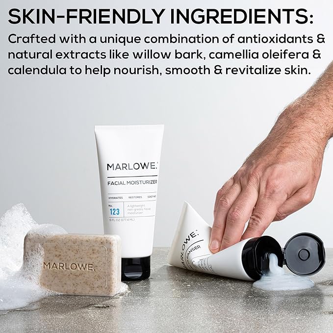 MARLOWE. Men's Face Wash & Scrub Bundle – Daily Cleanser with Natural Extracts + Exfoliating Formula with Fresh Woodsy Scent