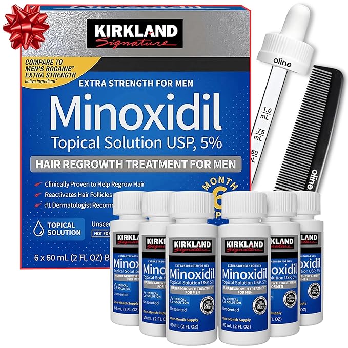 Minoxidil Liquid Extra Strength Hair Regrowth Treatment for Men, 5% Topical Solution, 6 Months Supply - Dropper Applicator and Bonus Free Instructional Guide Included