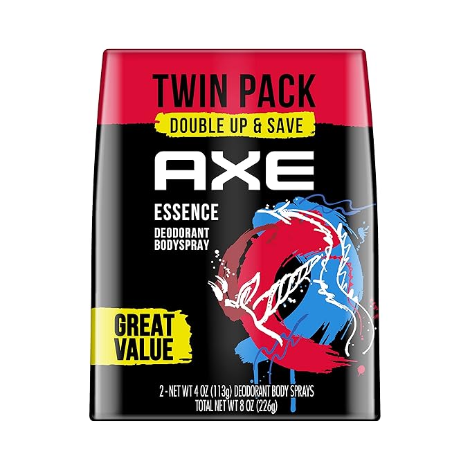 AXE Dual Action Body Spray Deodorant for Long Lasting Odor Protection Essence Black Pepper & Cedarwood Mens Deodorant Formulated Without Aluminum 4.0 oz, Twin Pack