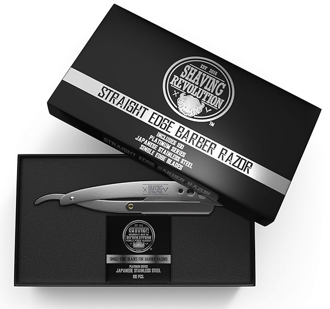 Straight Edge Barber Razor for Close Shaving - Professional Straight Blade Razor for Men with 100 Single Edge Blades- Mens Straight Razor Kit