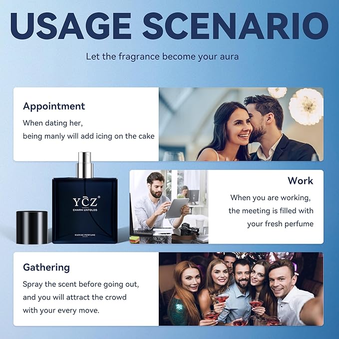Ycz Charm Unfolds Marine Perfume for Men,1.7 oz.Long-Lasting Eau de Parfum Cologne for Men, Oriental Woody Fragrance Daily Use Men's Casual Cologne Smell Fresh All Day A Gift for Any Occasion