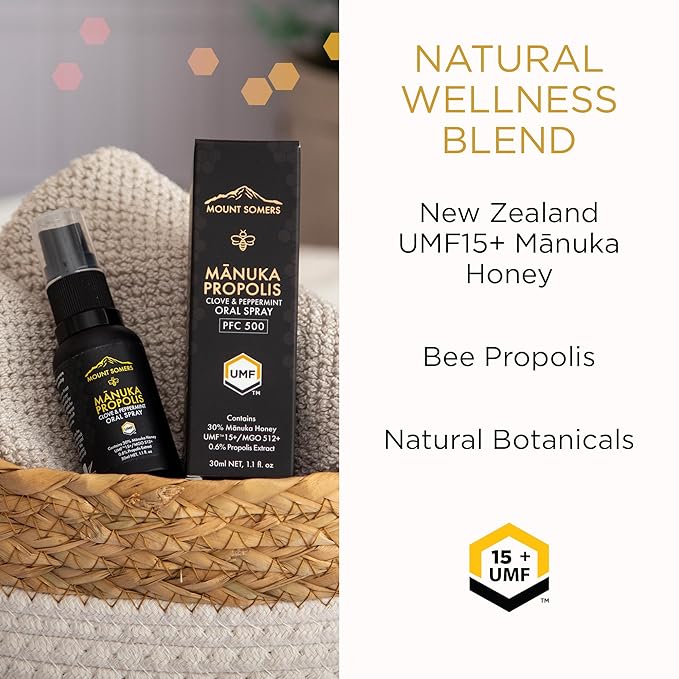 Propolis Oral Spray UMF15+ – Manuka Honey, Clove & Peppermint, Breath Freshener & Oral Comfort Support, Travel Size, 1 Fl Oz