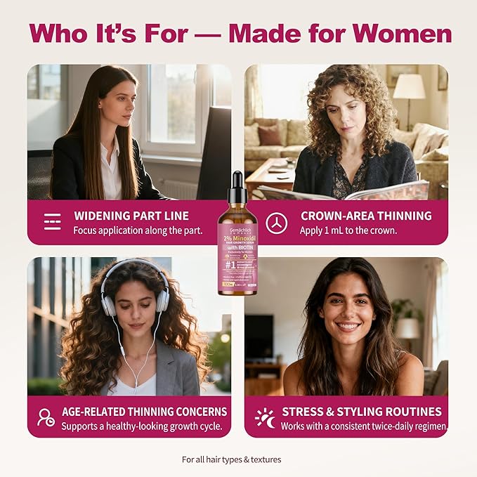 Minoxidil for Women Hair Growth with Biotin, 100ML Topical Minoxidil Serum with Rosemary for Hair Regrowth Treatments, Non-Greasy, Helps Prevent Hair Thinning & Hair Loss Solution