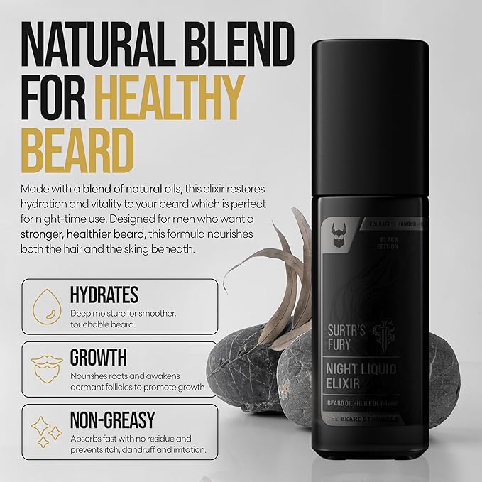 The Beard Struggle Night Liquid Elixir Beard Oil - Platinum Collection - Surtr's Fury (1.35 Fl oz) - Beard Oil for Men - Natural Blend for Softens, Moisturizing, & Healthier Beard Growth