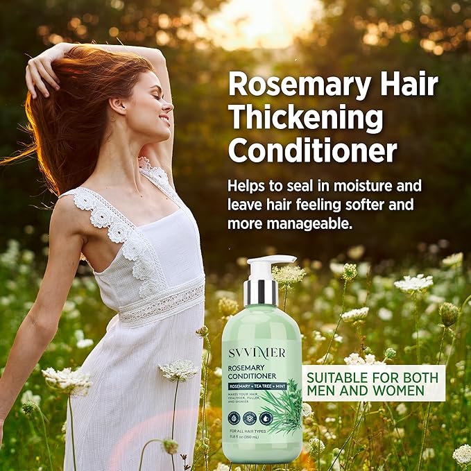 Svvimer Rosemary Hair Thickening Conditioner: Thickening Moisturizing Product with Biotin for Women Men - for Damaged Dry Thinning Hair 11.8 fl.oz