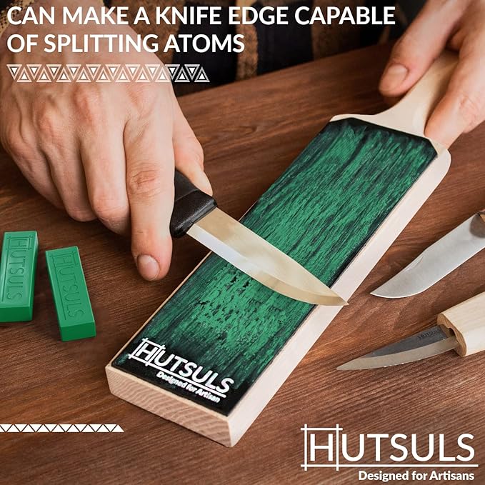 Hutsuls Knife Stropping Compound With Case - (2-Pack, 5 Oz Total) for Razor-Sharp Edges, Green Buffing Bars Easy to Use With Leather Strop Guide