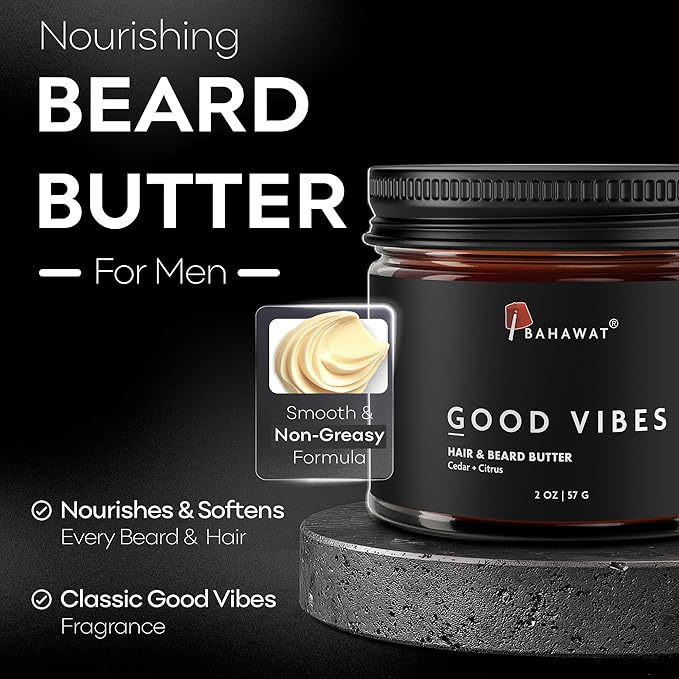 BAHAWAT Hair & Beard Butter for Men Leave-in Conditioner - Cedarwood & Citrus scent - Strengthen & Soften– Made in USA -Organic Natural Ingredients | The Best Beard Butter - 2 oz.