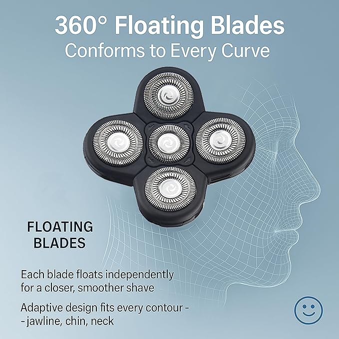 1 Pack Replacement Blades Compatible with Freedom Head Shaver, 5-Head Rotary Blade Refills for Bald Men Grooming, Electric Razor Heads for Head and Face Shaving with 1 Cleaning Brush