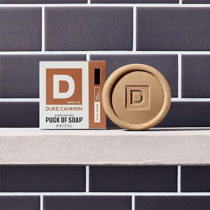 Duke Cannon Supply Co. Bar Soap Puck Bundle - Men's Natural Rounded Bar Soap with Masculine Scents - Disc-Shaped Mens Soap - All Skin Types - Hydrating - Buck Moon & Midway, 5 oz (4 Pack)