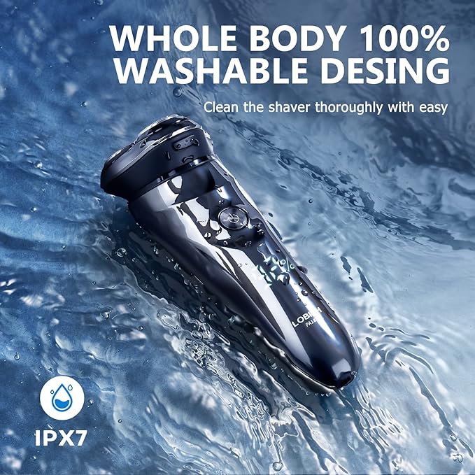 Electric Razor for Men, 3D Rechargeable Waterproof IPX7 Electric Shaver for Men Wet & Dry, Cordless Rotary Razor with Beard Pop-up Trimmer, 1 Hour Fast Charging, 4D Floating Head