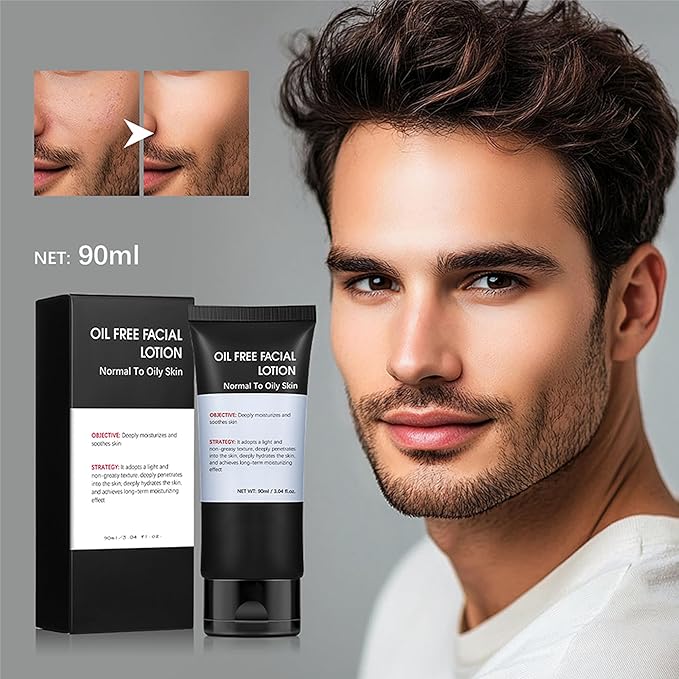 Men's Oil Free Facial Lotion, Men Hydrating Cream Deeply Moisturizes & Soothes Skin, Light & Non-Greasy Texture, Firm & Lift Hydrating Cream, Reduce Fine Lines & Strengthen Skin Barrier