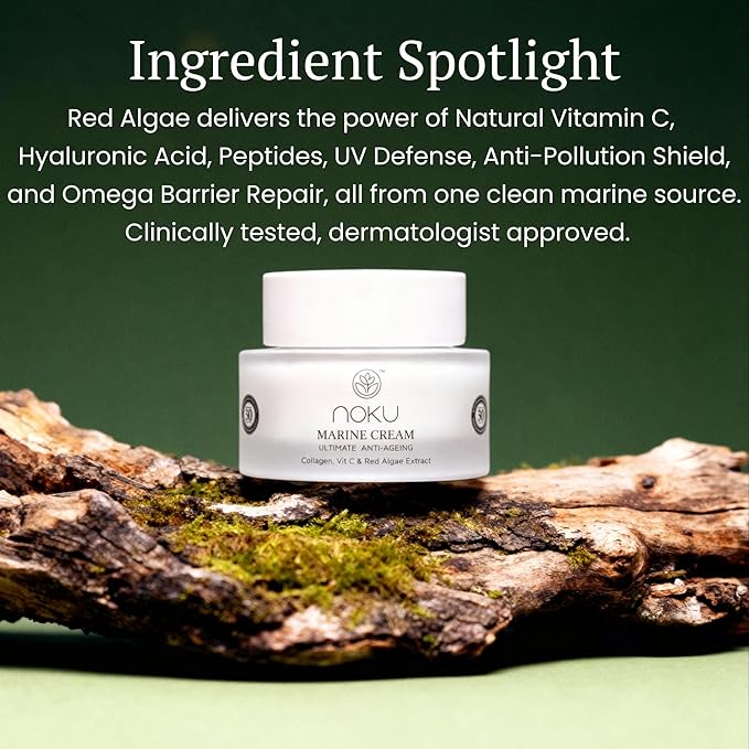 Noku Marine Cream – EWG VERIFIED UltraHydrating Anti-Aging Moisturizer for Men & Women with Red Algae, Vegan Collagen & Argireline Peptides | 50 ml | Vegan, Cruelty-Free, Award-Winning Formula