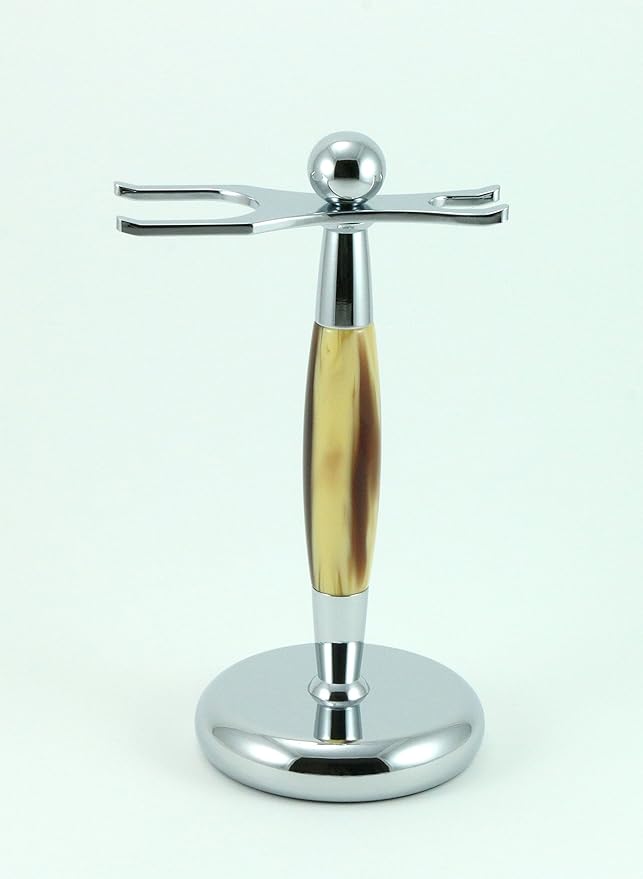 G.B.S Chrome Horn Accent Dual Stand for Shaving Brush and Razor, Stand to Shaving Brush and Razor, Opening for Brush and Razor