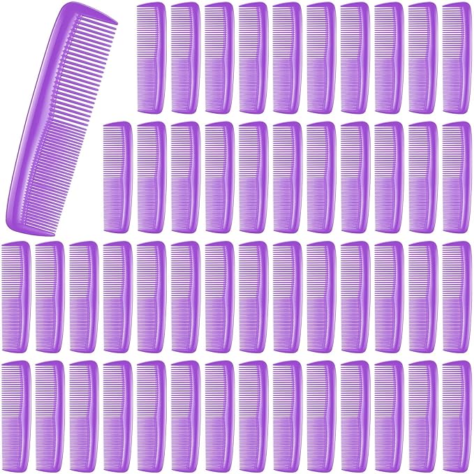 50 Pcs Pocket Combs for Men 5 Inch Cutting with Wide and Fine Teeth Plastic Professional Barber Haircut Small Anti Static Combs for Women Grooming Accessories for Beard(Purple)