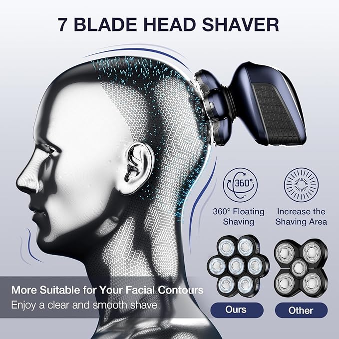 Head Shaver, Upgrade Head Shavers for Bald Men, Head Electric Razor with Nose Hair Trimmer, IPX6 Waterproof Wet/Dry Mens Grooming Kit, Anti-Pinch, LED Display, USB Rechargeable